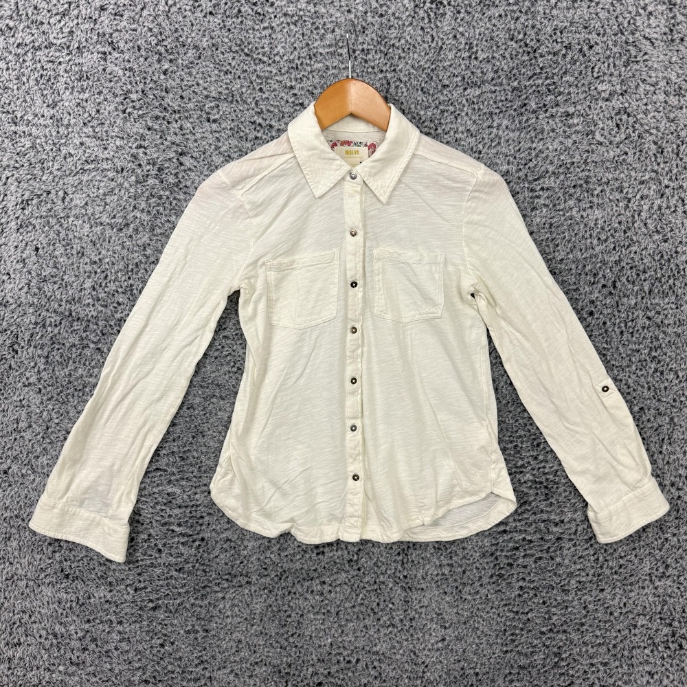 Maeve Anthropolgie Shirt Womens XS White Button Front Long Sleeve Floral Top